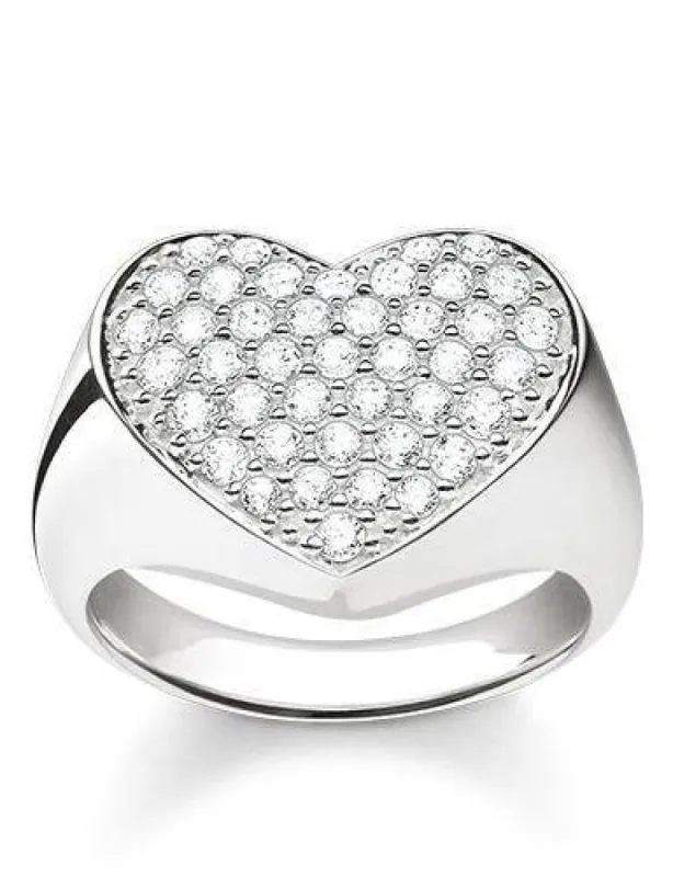 Thomas Sabo Glam And Soul Sterling Silver White Zirconia Heart Signet Ring D sold by C.W. Sellors