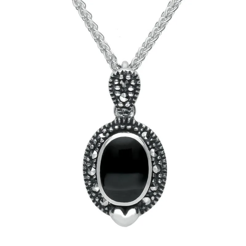 Sterling Silver Whitby Jet Marcasite Oval Framed Edged Necklace D sold by C.W. Sellors