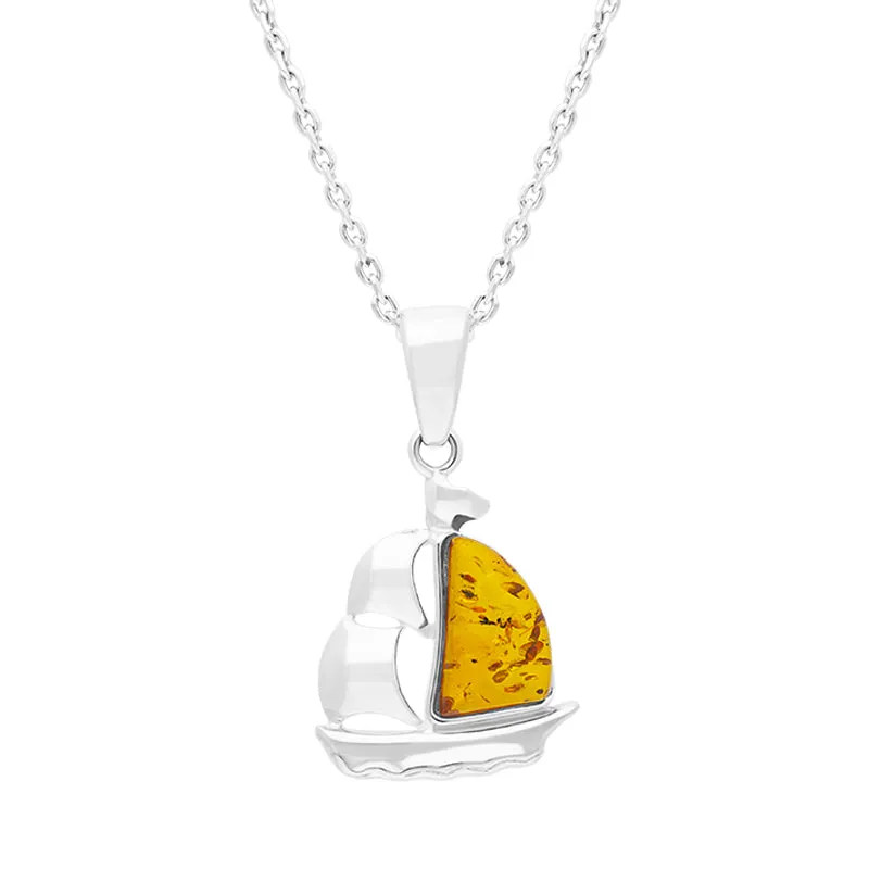 Sterling Silver Amber Ship Pendant Necklace D sold by C.W. Sellors