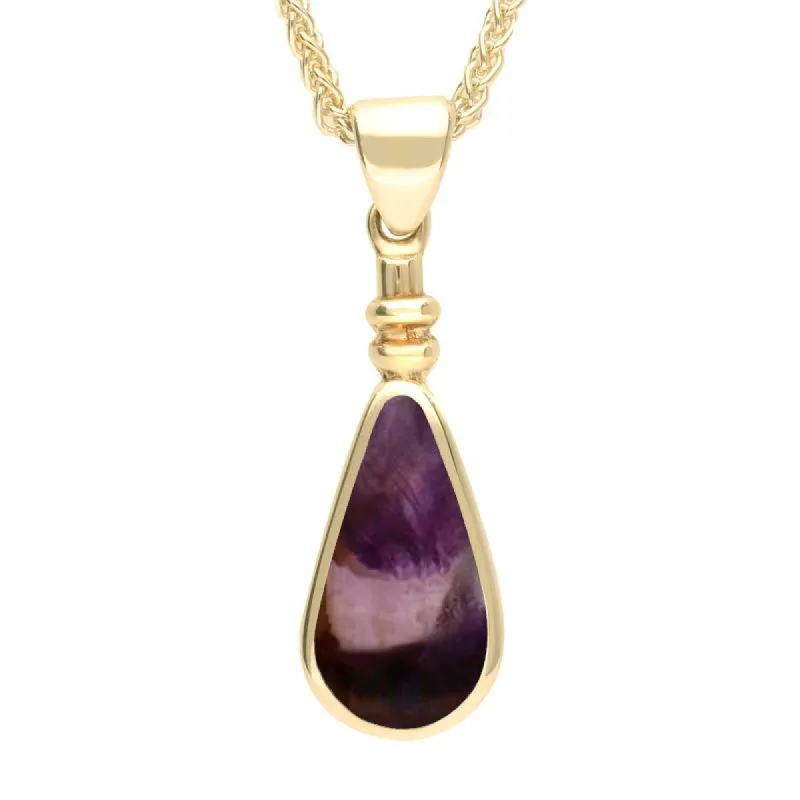 9ct Yellow Gold and Blue John Bottle Top Pear Necklace sold by C.W. Sellors