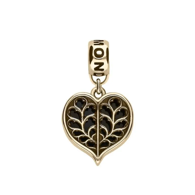 9ct Yellow Gold Whitby Jet York Minster Heart Loop Charm sold by C.W. Sellors