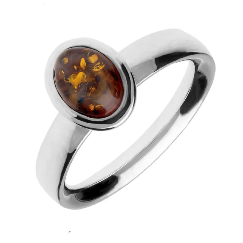 Sterling Silver Amber Oval Domed Ring sold by C.W. Sellors