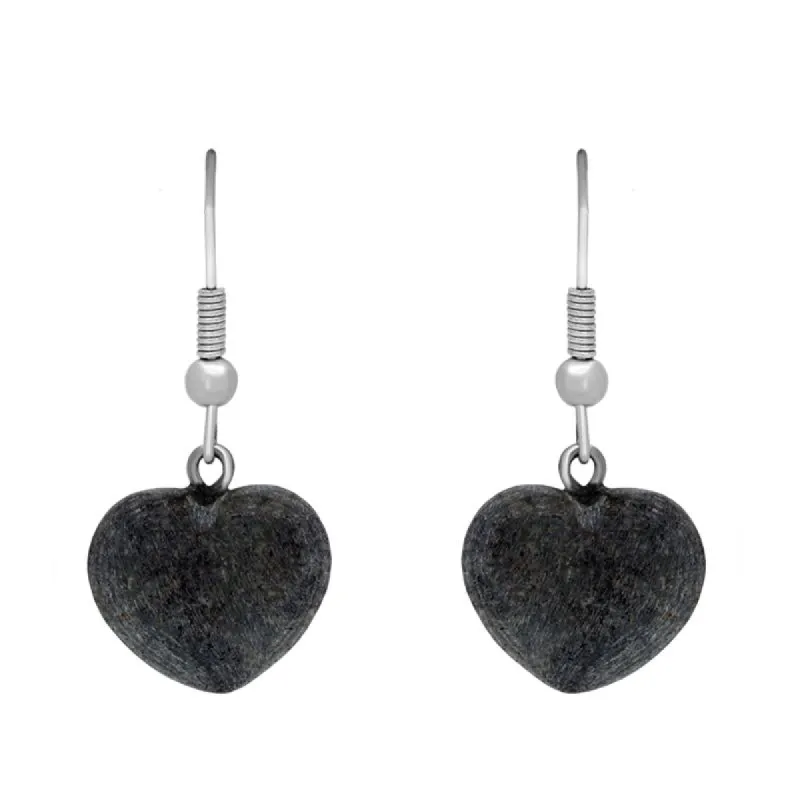 Silver Plate Preseli Bluestone Carved Heart Hook Drop Earrings sold by C.W. Sellors