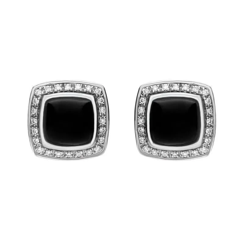 18ct White Gold Whitby Jet 0.18ct Diamond Square Stud Earrings D sold by C.W. Sellors