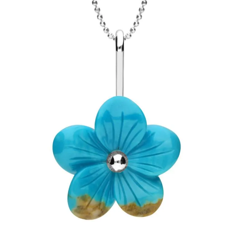 Sterling Silver Turquoise Tuberose 20mm Pansy Necklace sold by C.W. Sellors