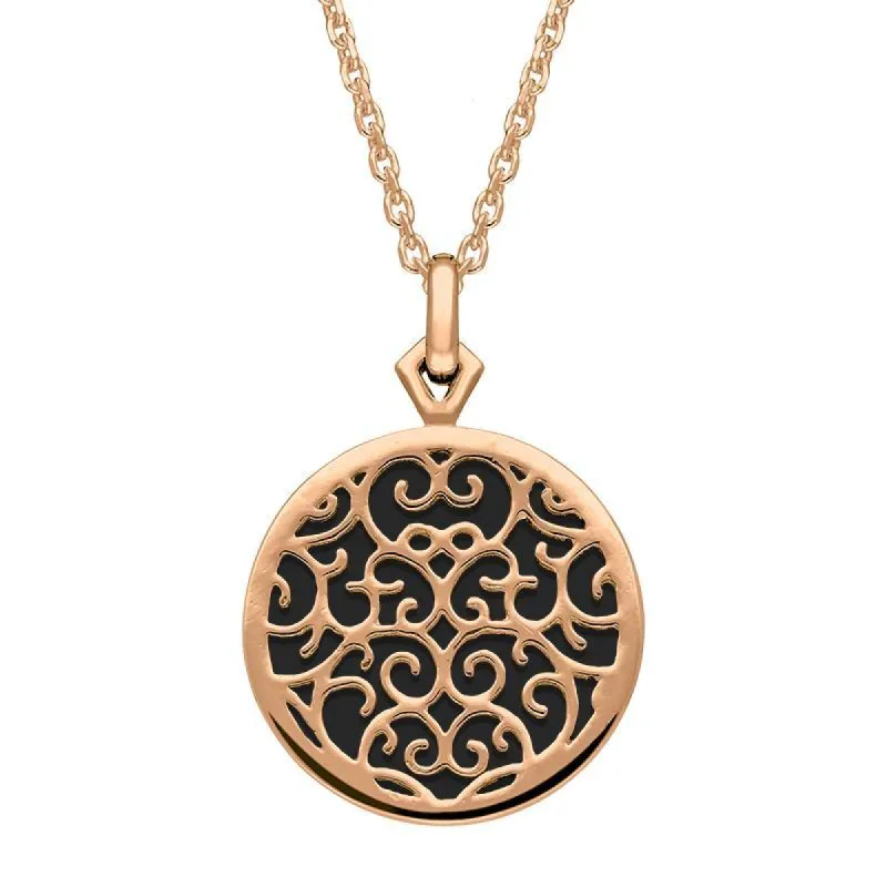 9ct Rose Gold Whitby Jet Flore Filigree Necklace sold by C.W. Sellors