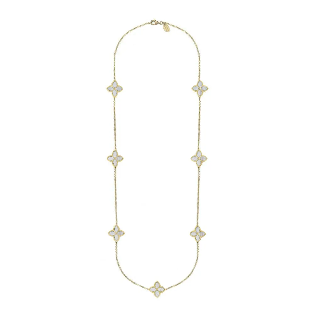 9ct Yellow Gold White Mother of Pearl Eden Long Marquise Flower Necklace sold by C.W. Sellors