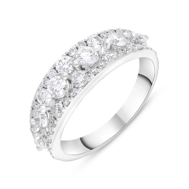 18ct White Gold 1.37ct Diamond Three Row Half Eternity Ring sold by C.W. Sellors