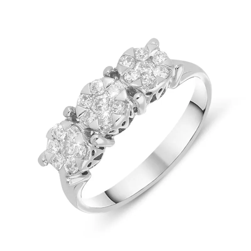 Ponte Vecchio Artemide 18ct White Gold 0.50ct Diamond Cluster Trilogy Ring D sold by C.W. Sellors