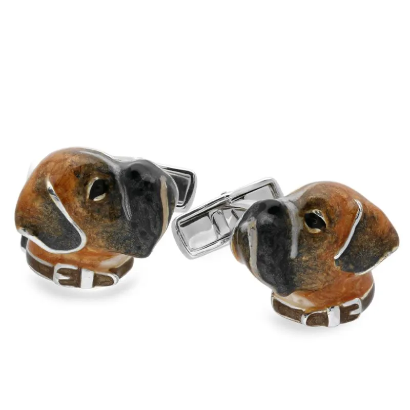 Saturno Sterling Silver Enamel Boxer Cufflinks D sold by C.W. Sellors