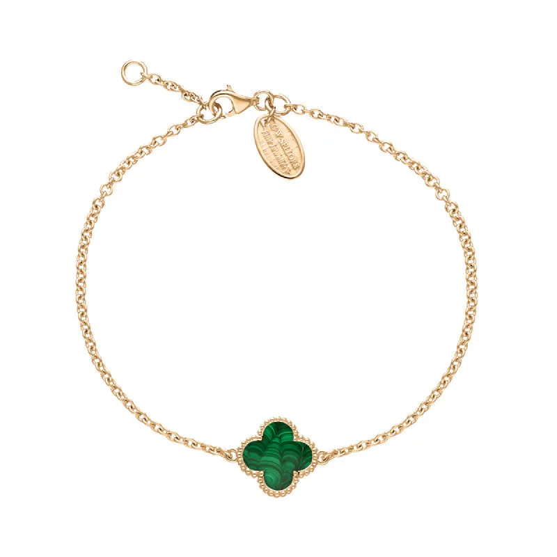 9ct Rose Gold Malachite Bloom Four Leaf Clover Ball Edge Chain Bracelet sold by C.W. Sellors