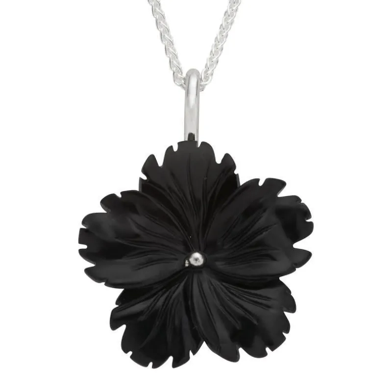Sterling Silver Whitby Jet Tuberose 26mm Flower Necklace sold by C.W. Sellors