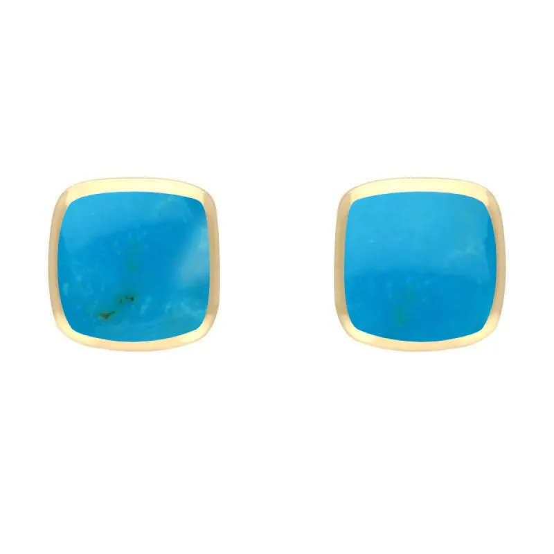 9ct Yellow Gold Turquoise Dinky Cushion Stud Earrings sold by C.W. Sellors