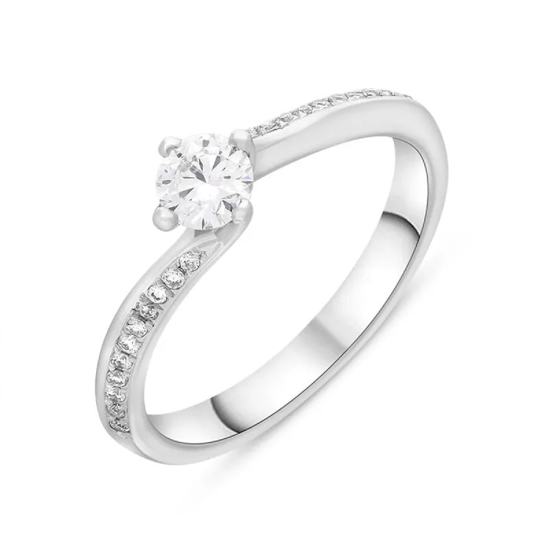 Platinum 0.39ct Diamond Shoulder Set Twist Solitaire Ring made by C.W. Sellors