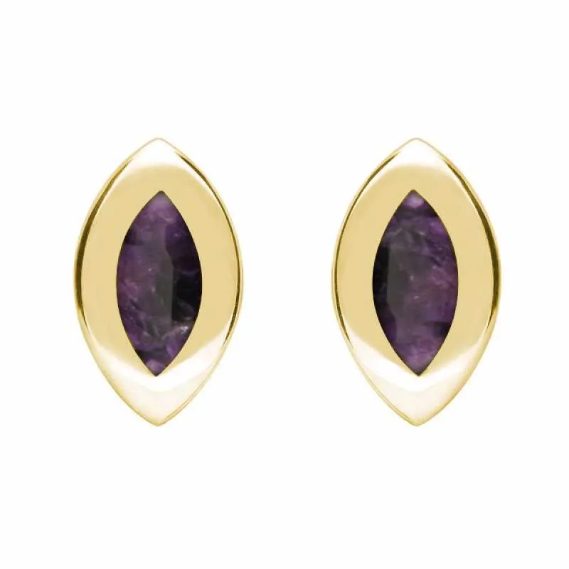 9ct Yellow Gold Blue John Framed Marquise Stud Earrings sold by C.W. Sellors