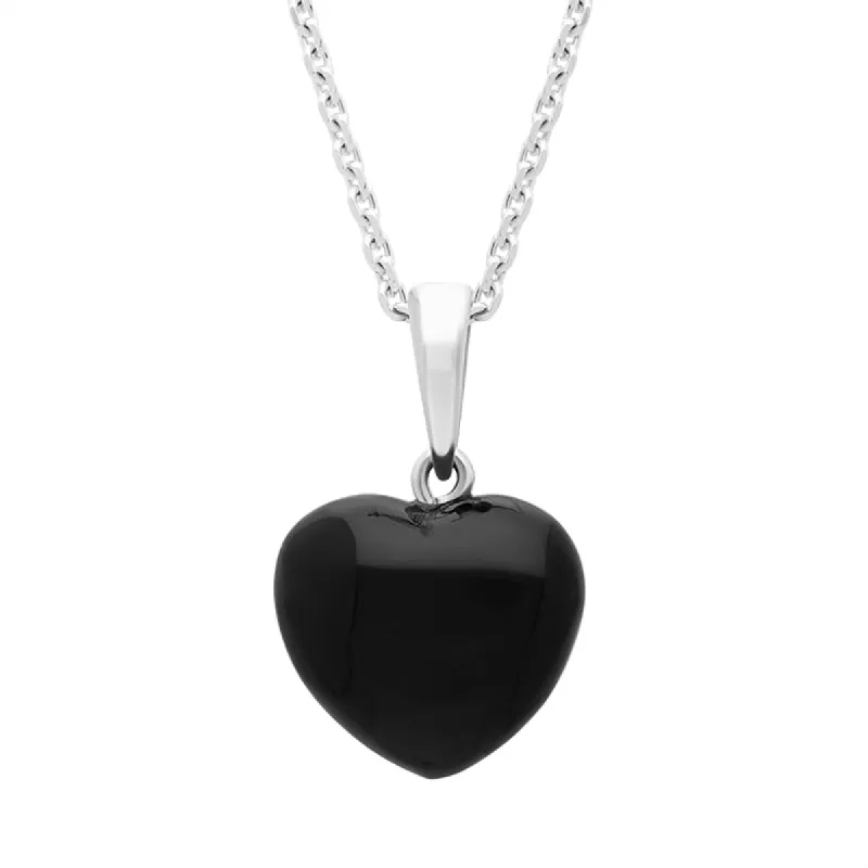 Sterling Silver Whitby Jet Slim Bail Large Carved Heart Necklace sold by C.W. Sellors