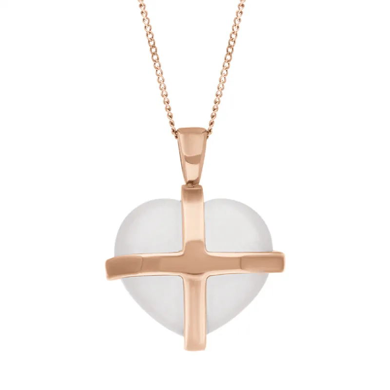 9ct Rose Gold Rose Quartz Medium Cross Heart Necklace D sold by C.W. Sellors