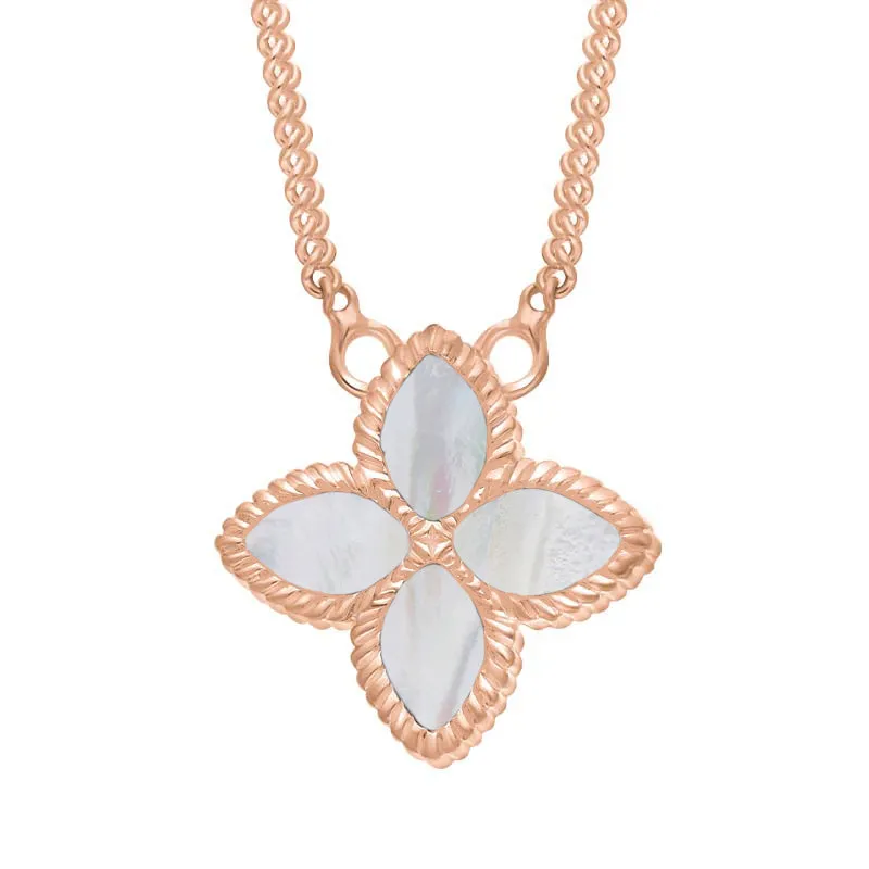 9ct Rose Gold White Mother of Pearl Eden Small Marquise Flower Necklace sold by C.W. Sellors