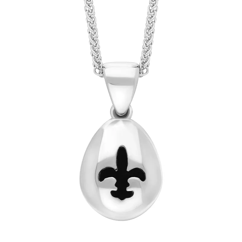 9ct White Gold Whitby Jet Fleur De Lis Pear Shape Necklace sold by C.W. Sellors