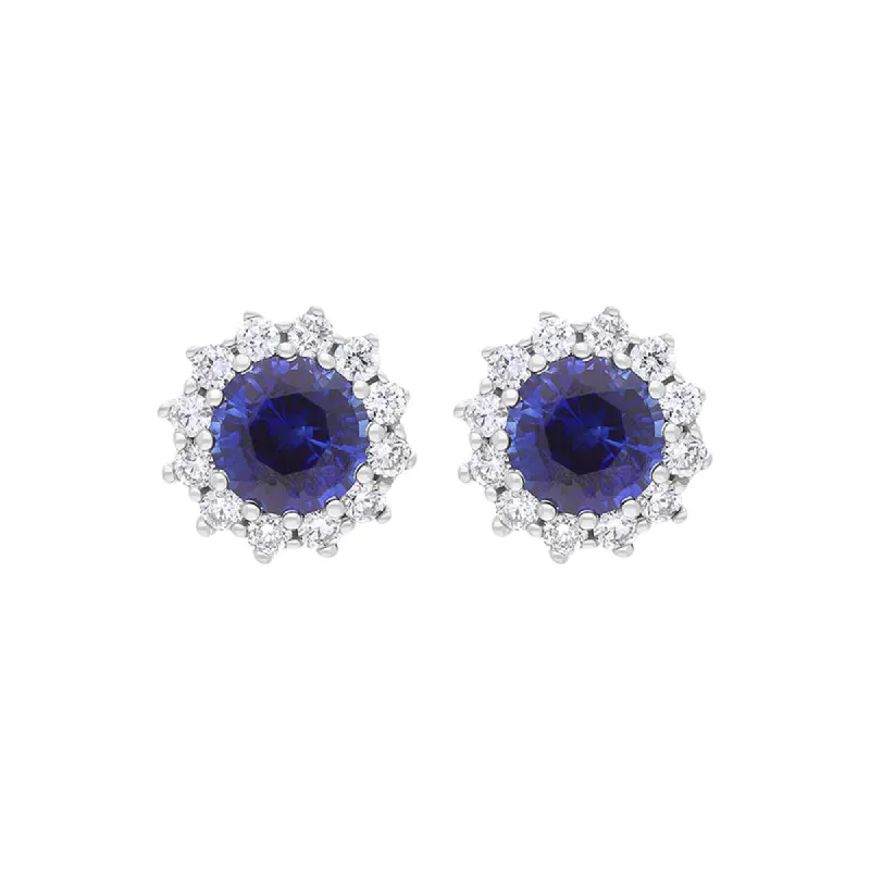 18ct White Gold Sapphire Diamond Round Cluster Stud Earrings sold by C.W. Sellors