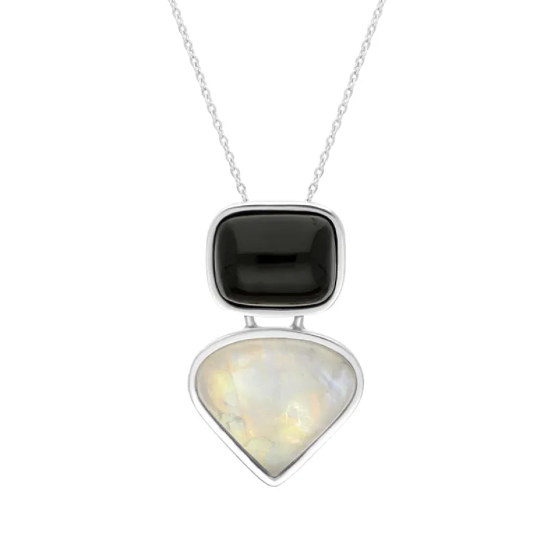 Sterling Silver Whitby Jet Moonstone Cushion Two Stone Necklace sold by C.W. Sellors