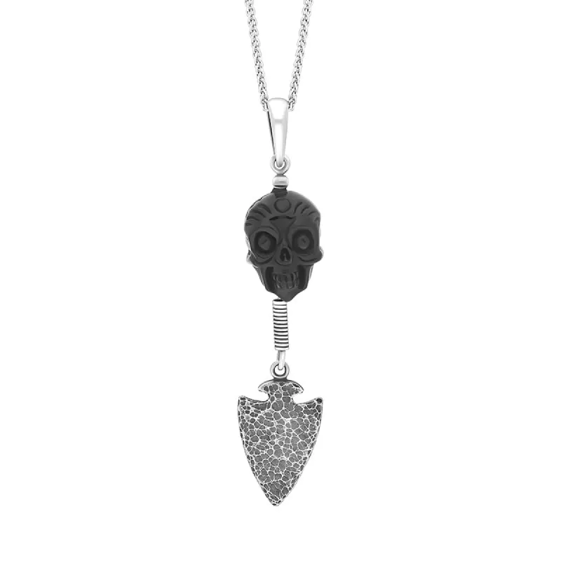 Sterling Silver Whitby Jet Carved Skull Spear Unique Pendant D sold by C.W. Sellors