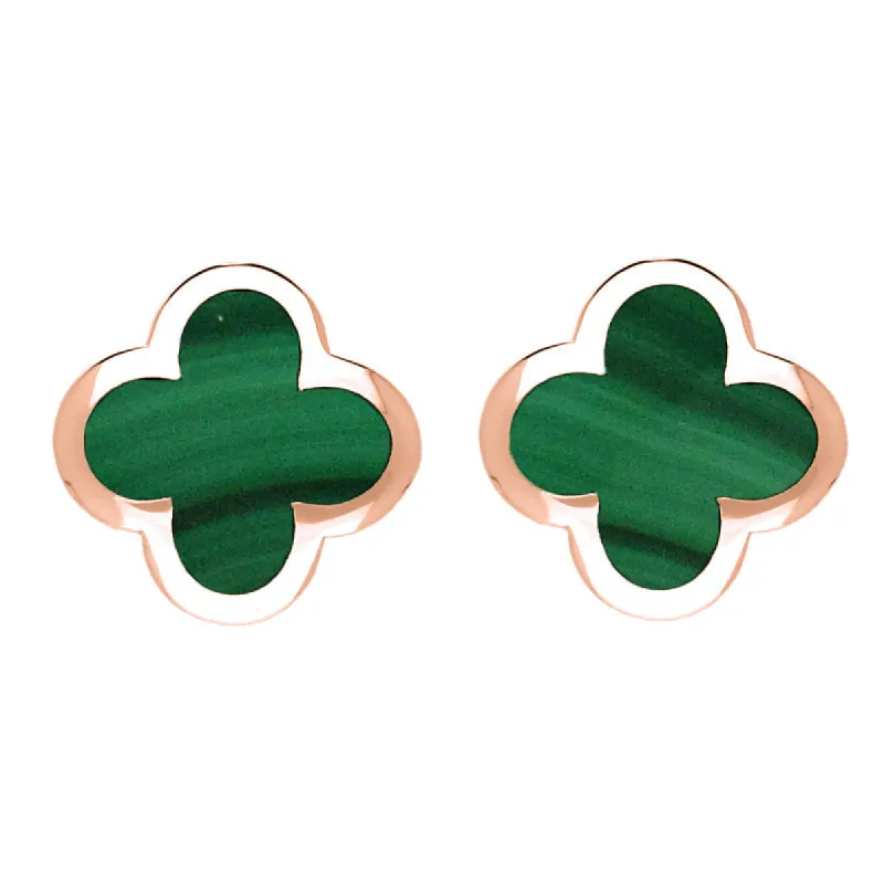 9ct Rose Gold Malachite Bloom Four Leaf Clover Stud Earrings sold by C.W. Sellors