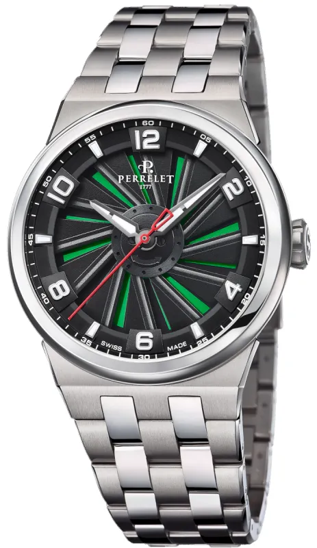 Perrelet Turbine Titanium 41 Green Bracelet Watch sold by C.W. Sellors