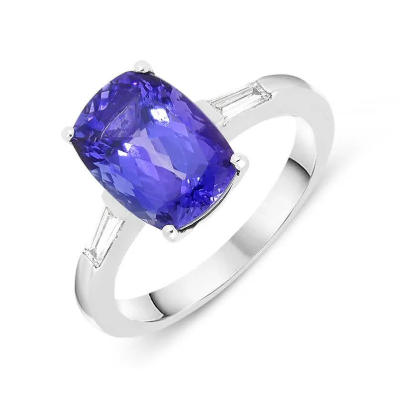 18ct White Gold 3.72ct Cushion Cut Tanzanite Diamond Ring D sold by C.W. Sellors