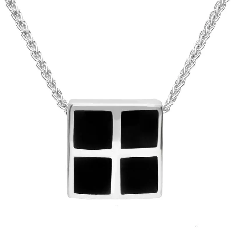 Sterling Silver Whitby Jet Square Four Stone Inlaid Necklace sold by C.W. Sellors