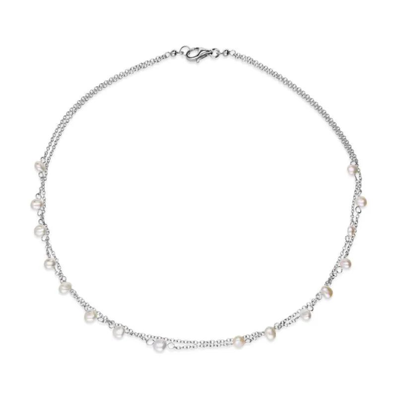 Sterling Silver White and Silver Pearl Double Chain Necklace D sold by C.W. Sellors