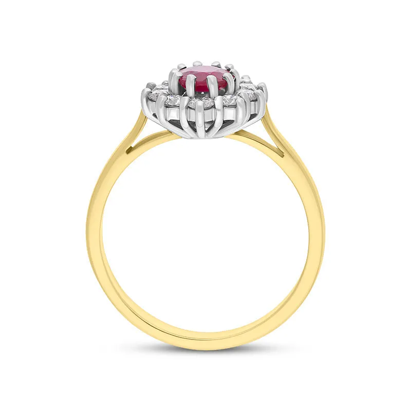 18ct Yellow Gold Ruby Diamond Oval Cut Cluster Ring sold by C.W. Sellors product image thumbnail 2
