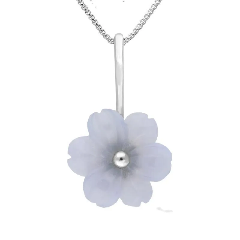 Sterling Silver Blue Chalcedony Tuberose 20mm Dahlia Necklace sold by C.W. Sellors
