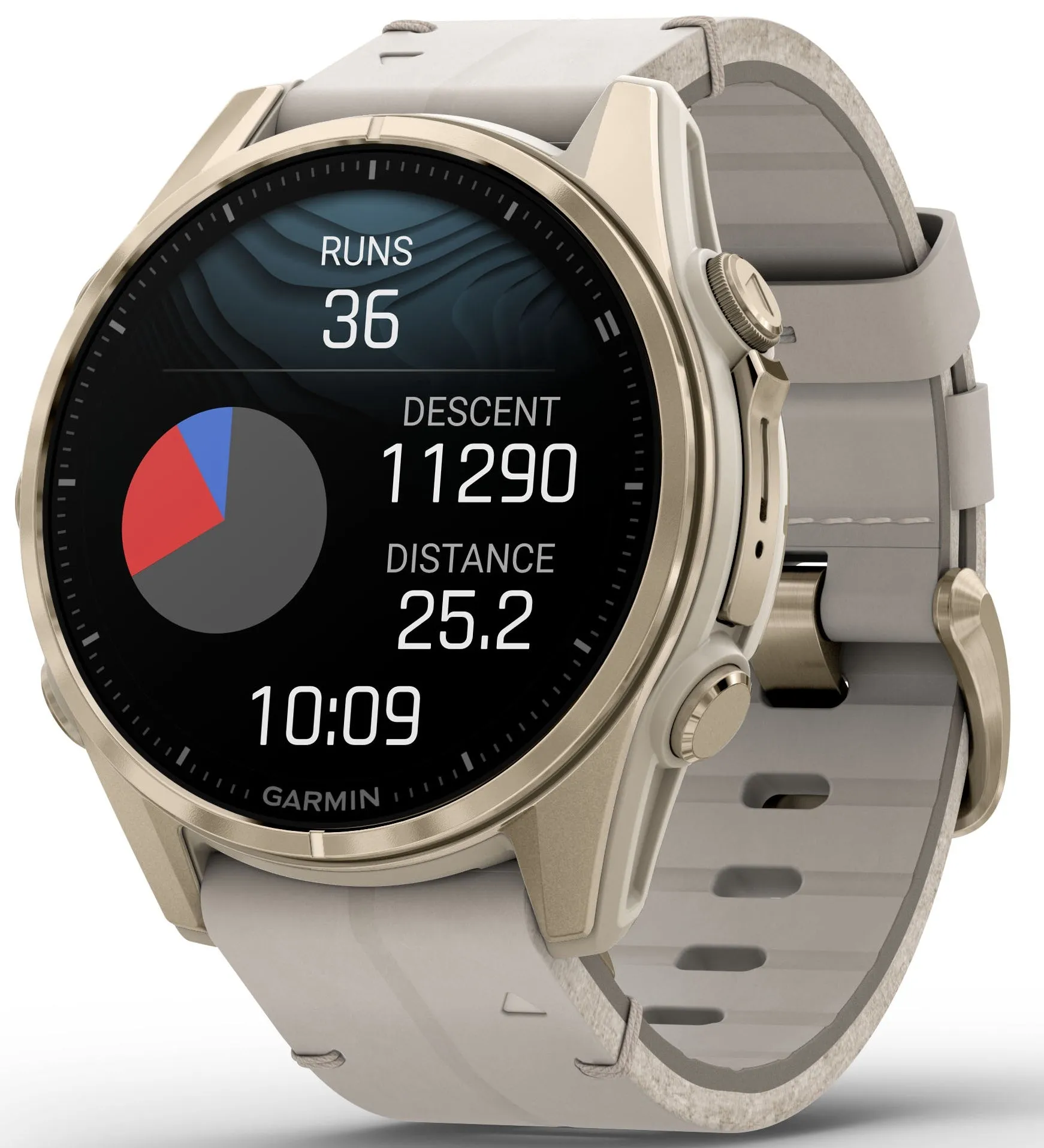 Garmin Fenix 8 43mm Sapphire AMOLED Soft Gold Limestone Leather Watch sold by C.W. Sellors