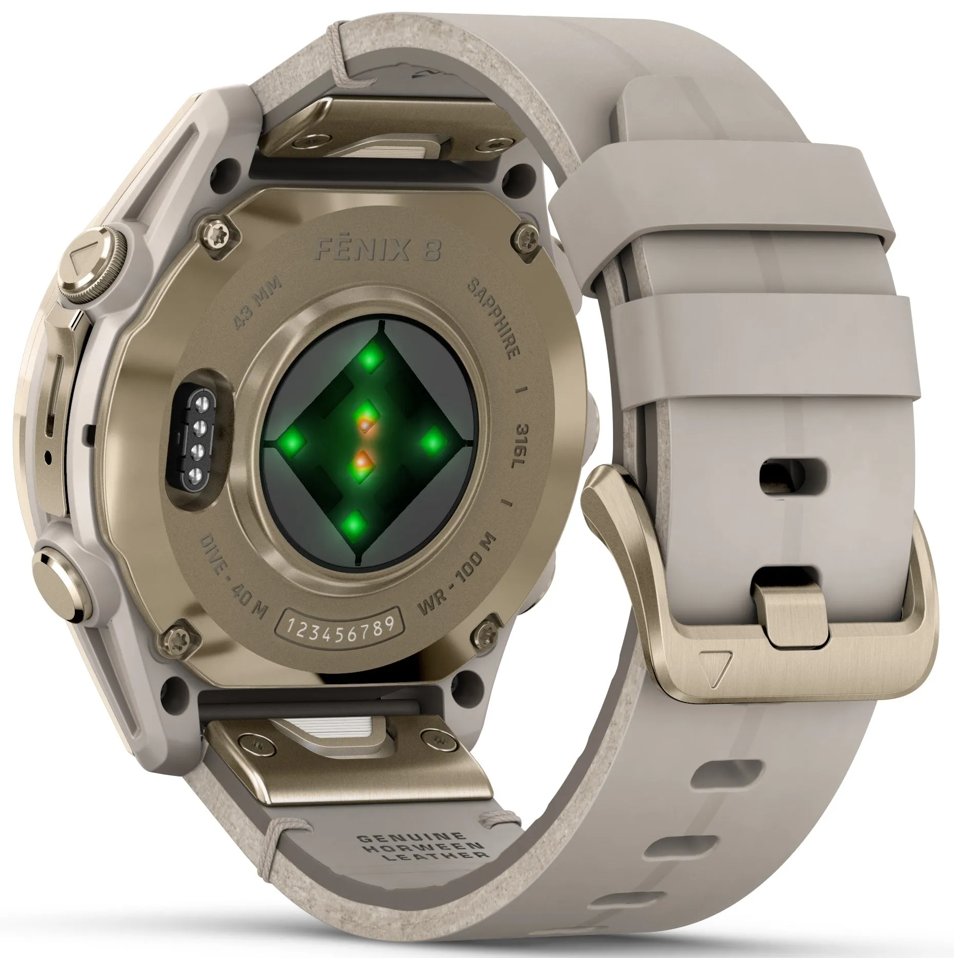 Garmin Fenix 8 43mm Sapphire AMOLED Soft Gold Limestone Leather Watch sold by C.W. Sellors product image thumbnail 2