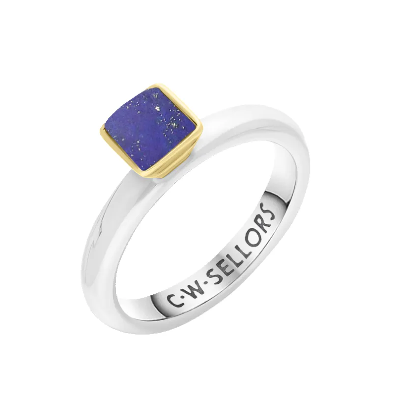 9ct Yellow Gold Sterling Silver Lapis Lazuli Stepping Stones 5mm Square Bezel Set Ring sold by C.W. Sellors