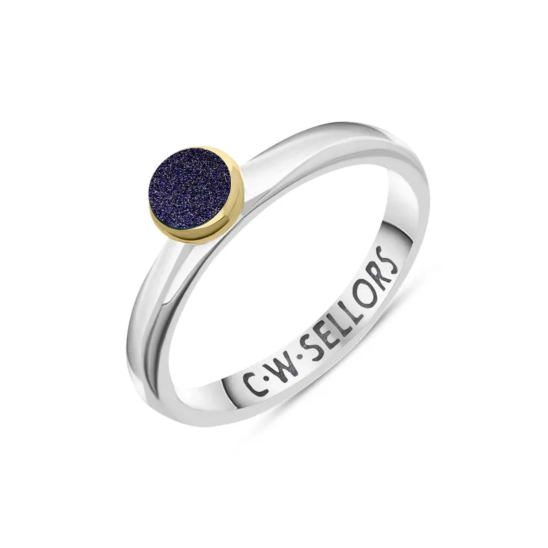 9ct Yellow Gold Sterling Silver Blue Goldstone Stepping Stones 5mm Round Bezel Set Ring sold by C.W. Sellors