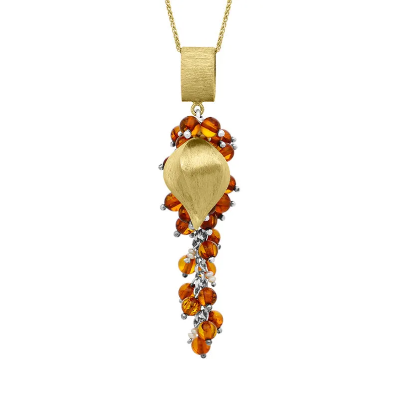 Sterling Silver Gold Plated Amber Freshwater Pearl Pendant Necklace D sold by C.W. Sellors