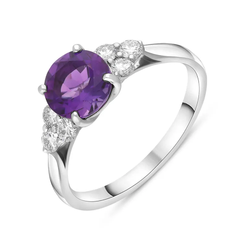 18ct White Gold 1.10ct Amethyst Diamond Cluster Ring sold by C.W. Sellors