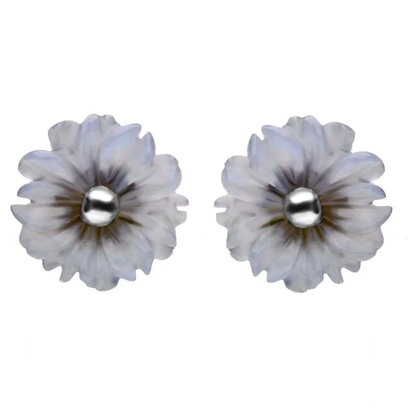 Sterling Silver Blue Chalcedony Tuberose 8mm Daisy Stud Earrings sold by C.W. Sellors
