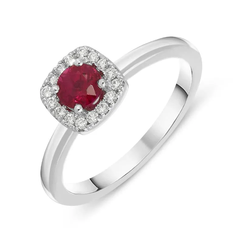 18ct White Gold 0.54ct Ruby Diamond Halo Ring D sold by C.W. Sellors