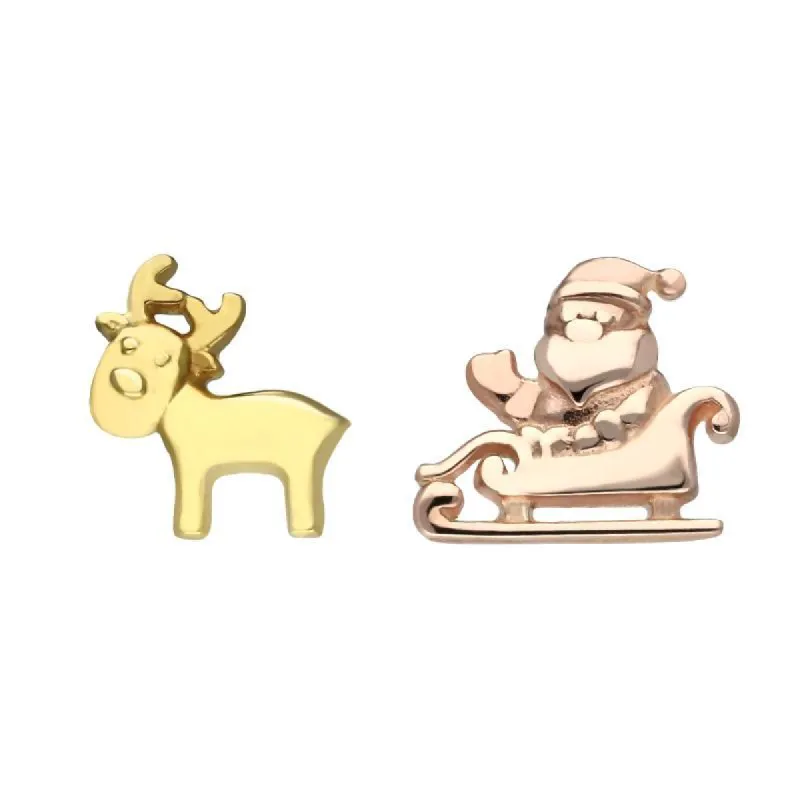 Rose and Yellow Gold Plated Sterling Silver Santa Reindeer Stud Earrings sold by C.W. Sellors