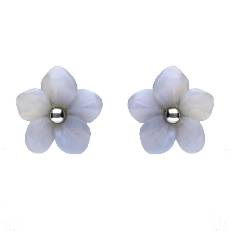 Sterling Silver Blue Chalcedony Tuberose 10mm Pansy Stud Earrings sold by C.W. Sellors