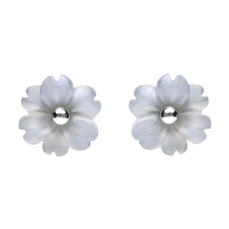Sterling Silver Blue Chalcedony Tuberose 8mm Dahlia Stud Earrings sold by C.W. Sellors