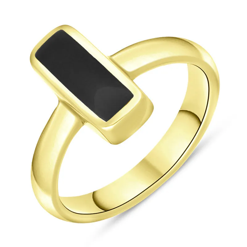 9ct Yellow Gold Whitby Jet Slim Oblong Ring sold by C.W. Sellors