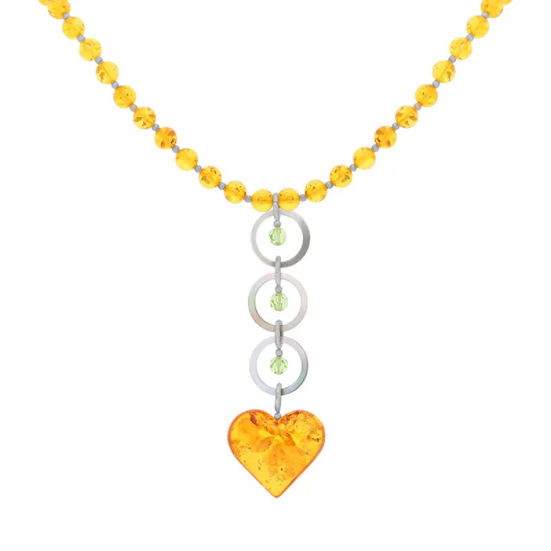 Sterling Silver Amber Dark Mother Of Pearl Heart Necklace D sold by C.W. Sellors