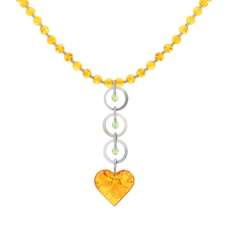 Sterling Silver Amber Dark Mother Of Pearl Heart Necklace D sold by C.W. Sellors