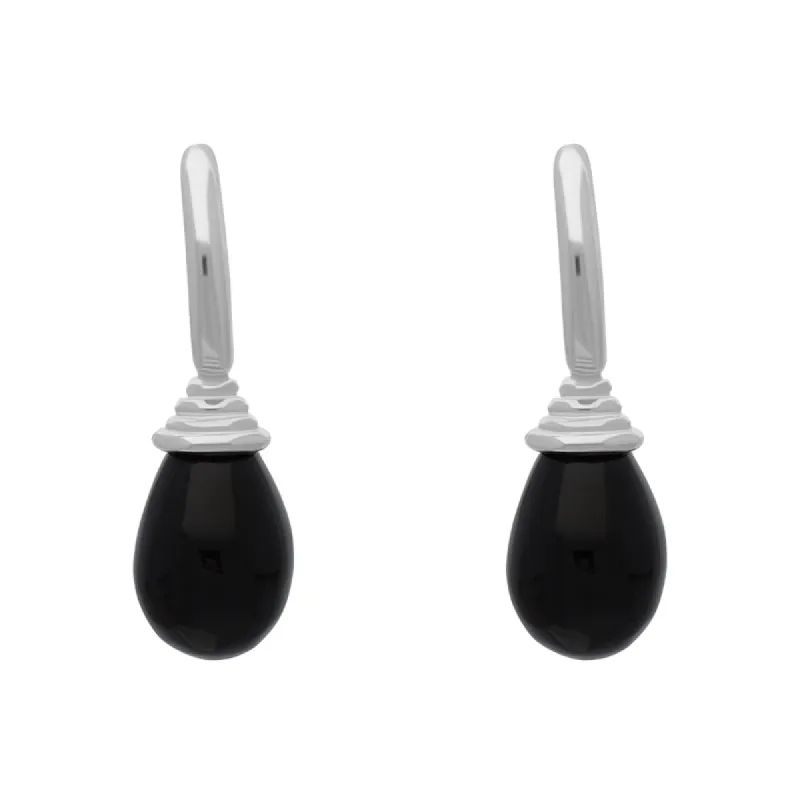 Sterling Silver Whitby Jet Tear Drop Hoop Earrings sold by C.W. Sellors