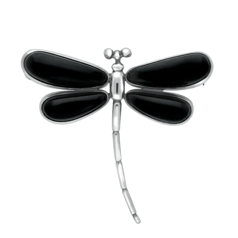 Sterling Silver Whitby Jet Large Dragonfly Brooch sold by C.W. Sellors
