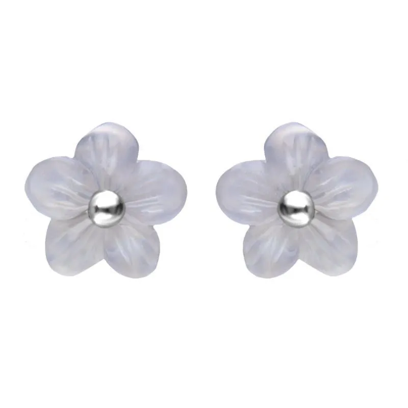 Sterling Silver Blue Chalcedony Tuberose 8mm Pansy Stud Earrings sold by C.W. Sellors
